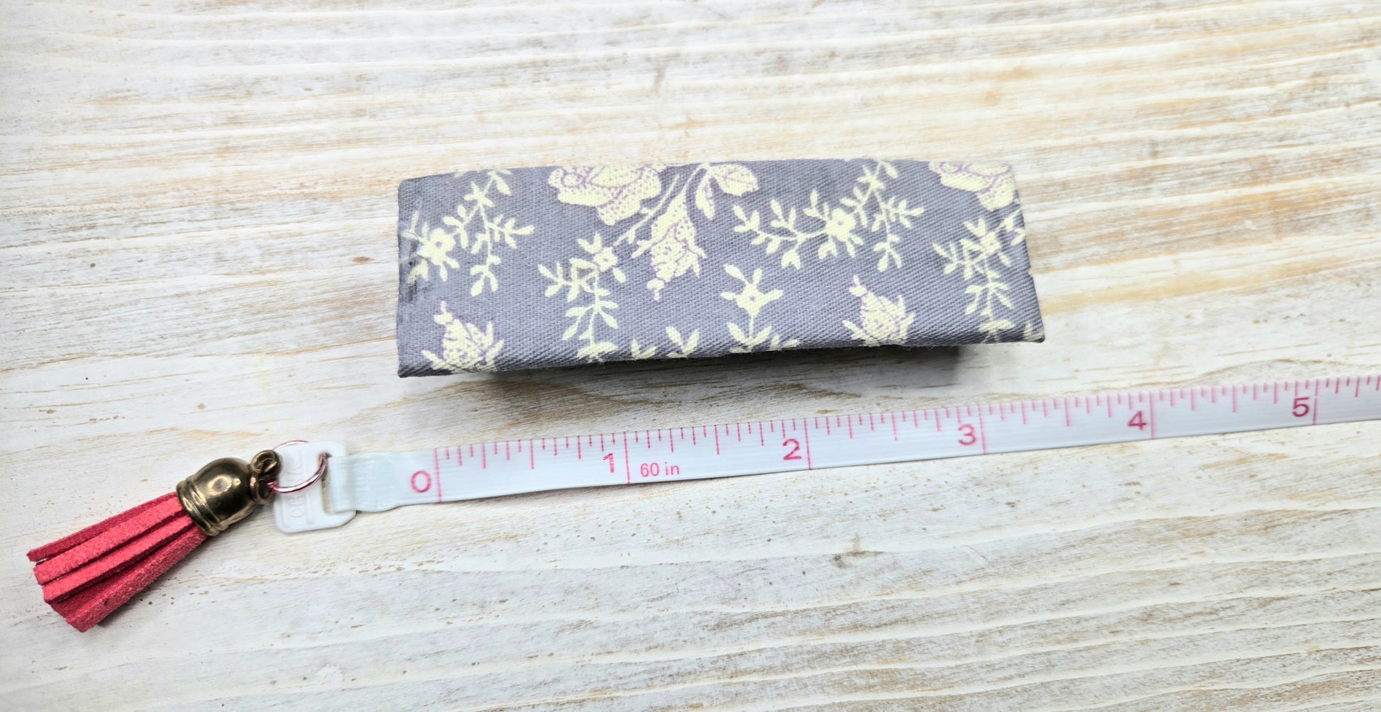 Vintage Gray Floral French Hair Clip, Fabric Clip, 3.25 Inch, Rectangle, Leather Lined Barrette - Harmonyandsage
