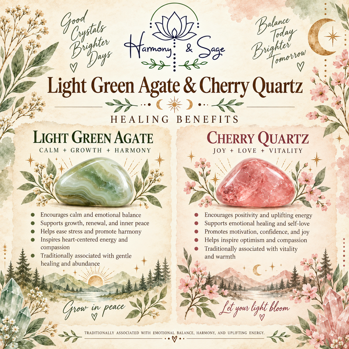 Light Green Agate & Cherry Quartz Gemstone Bracelet, Balance, 7.25 Inch, Positivity