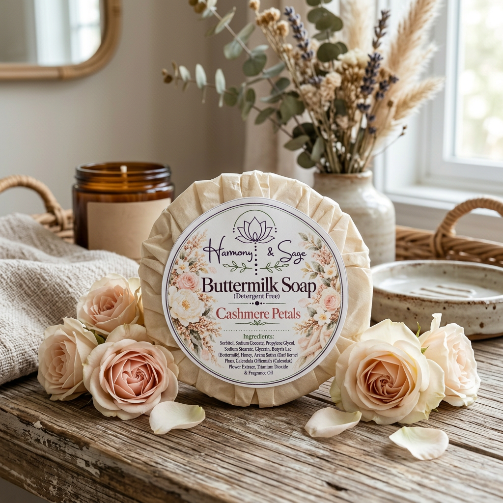 Cashmere Petals Buttermilk Soap, Detergent Free, Bergamot, Tea Rose,  Cashmere, Oatmeal, Calendula, Honey