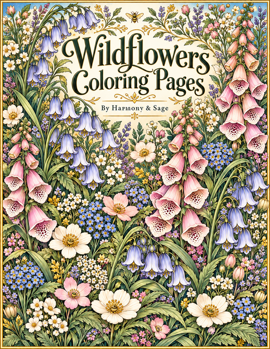 Digital Coloring Pages, Adult Coloring Art, Wildflowers, Relaxation