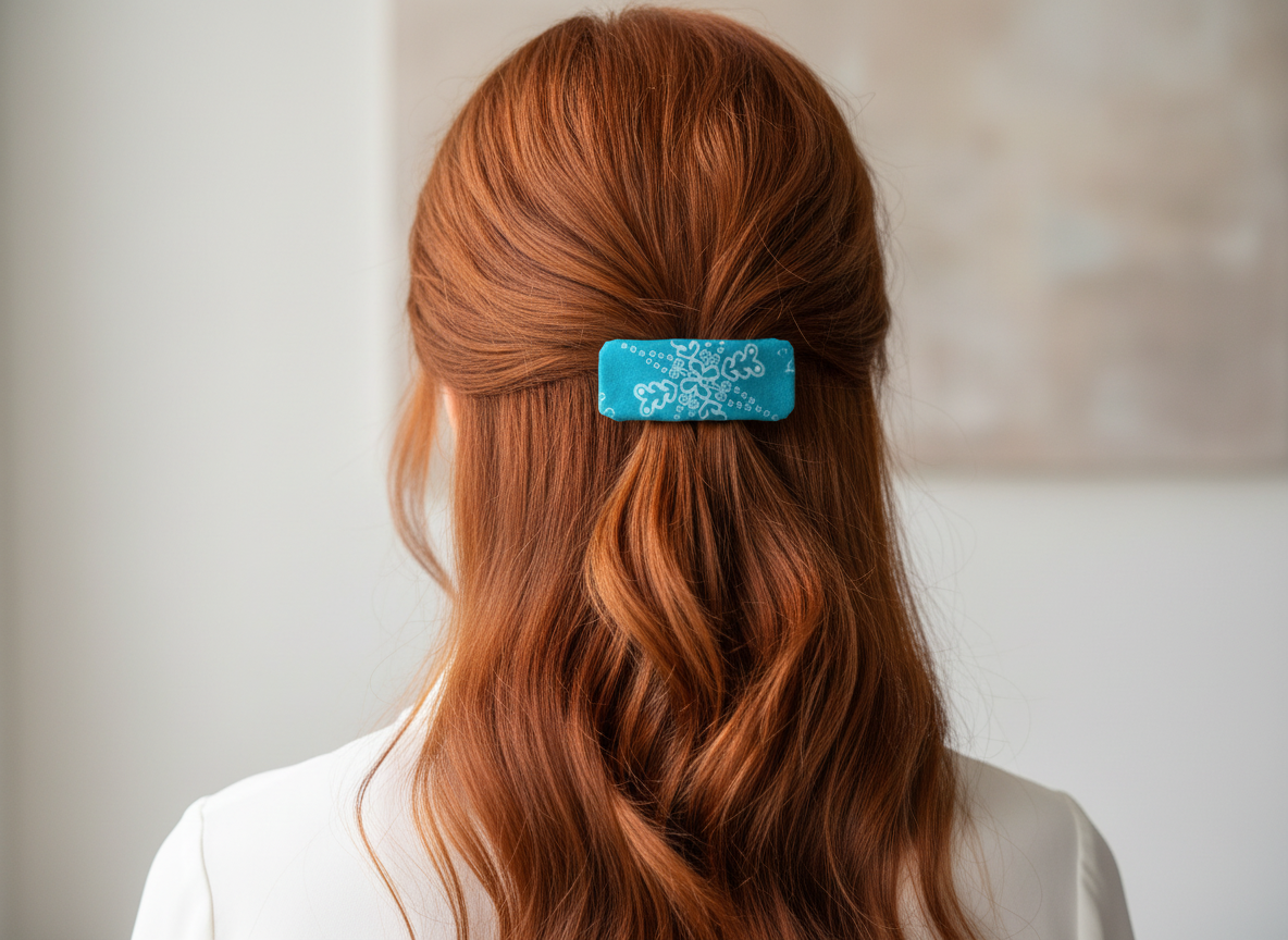 Snowflake French Fabric Hair Clip, Winter Hair Clip, 2.5 Inch, Rectangle