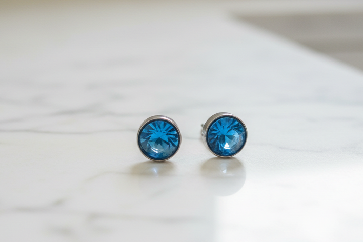 Crystal Electric Blue Ignite Post Steel Earrings, Swarovski, Stud Earrings, Rare, Bezel Set, 6mm