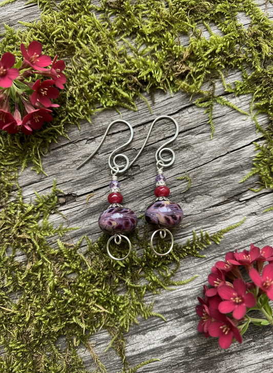 Ruby Lampwork Earrings, Healing Jewelry,  Bohemian Style Jewelry, French Hook