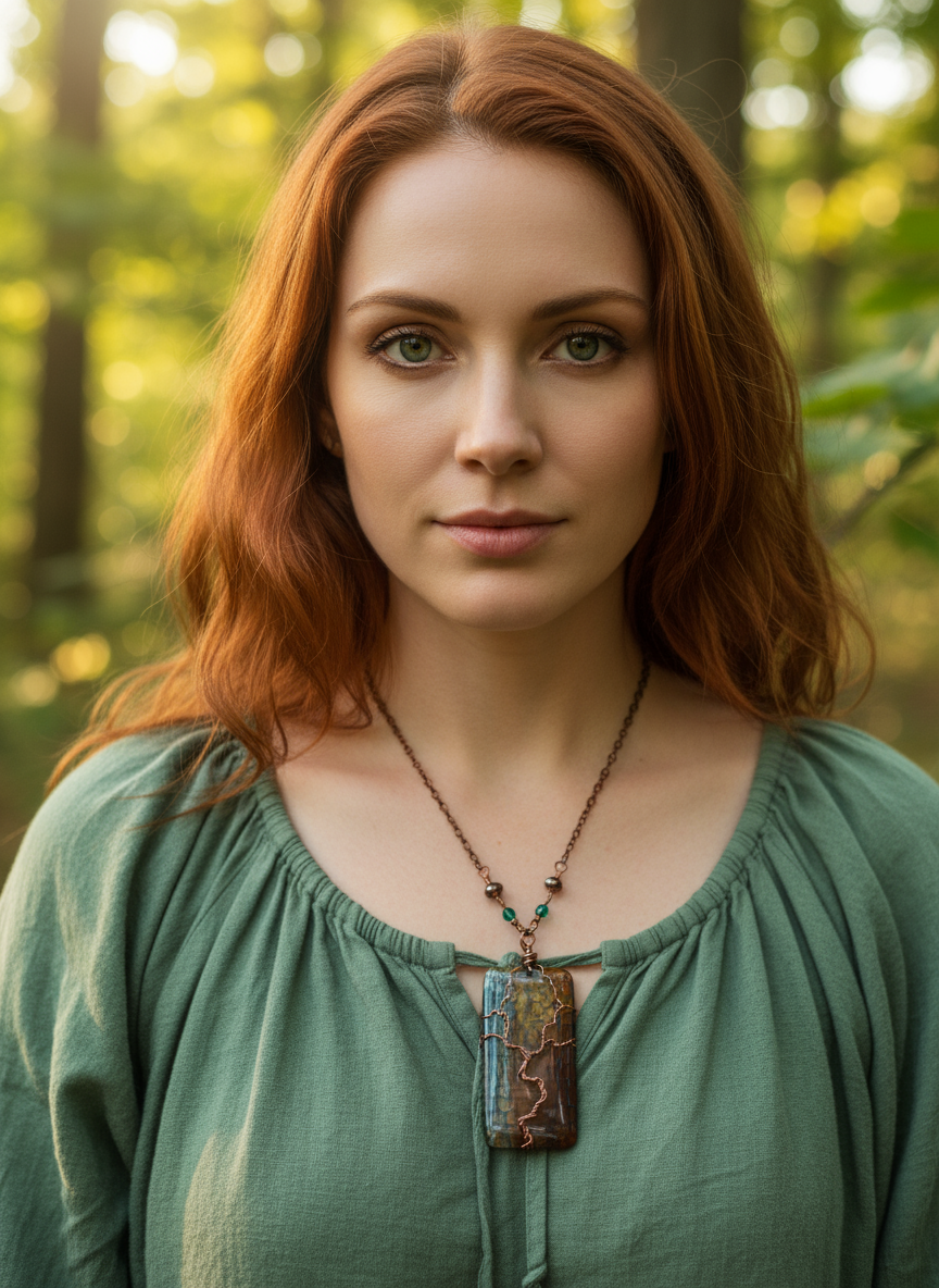 Copper Tree of Life Agate Necklace, Wire Wrapped, Gemstone