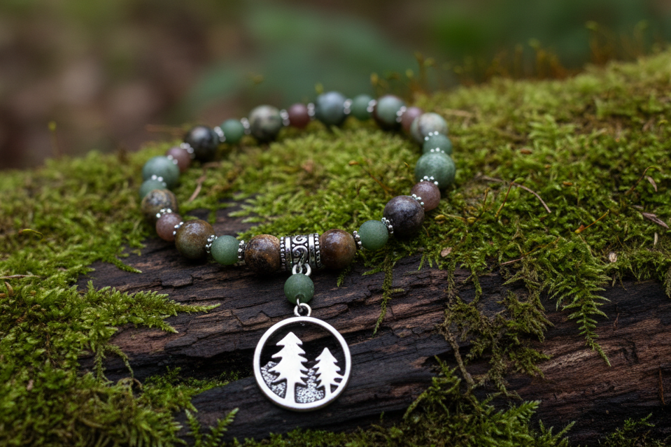 African Opal & Jade Gemstone Bracelet,  Forest Stretch Bracelet, Calming & Grounding