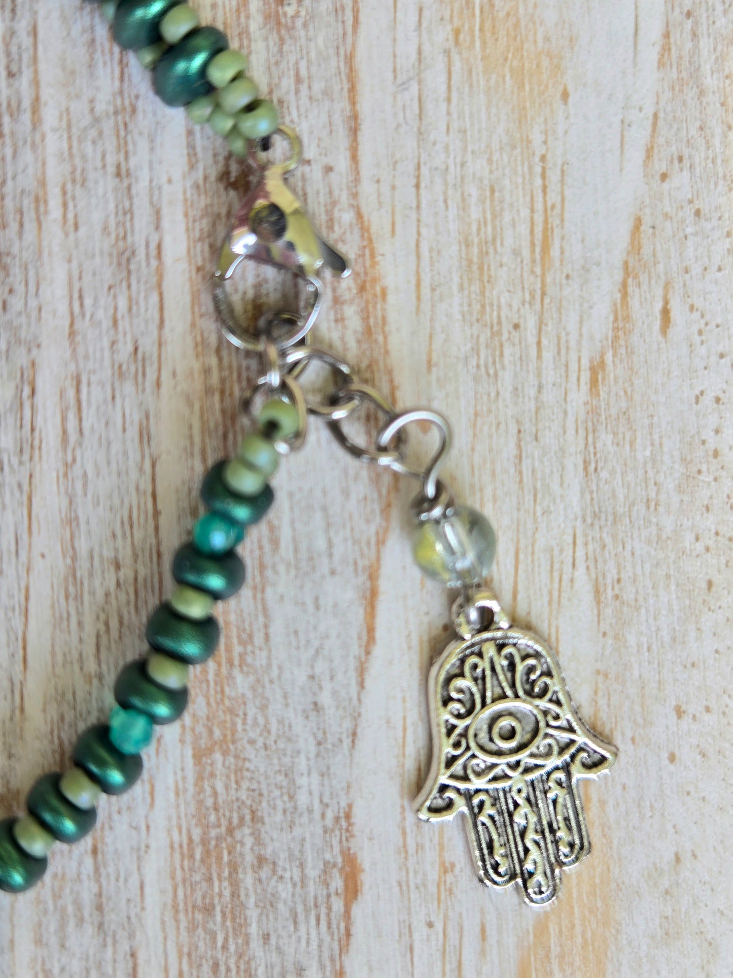 Emerald Green Quartz(Prasiolite) Handbeaded Healing Bracelet
