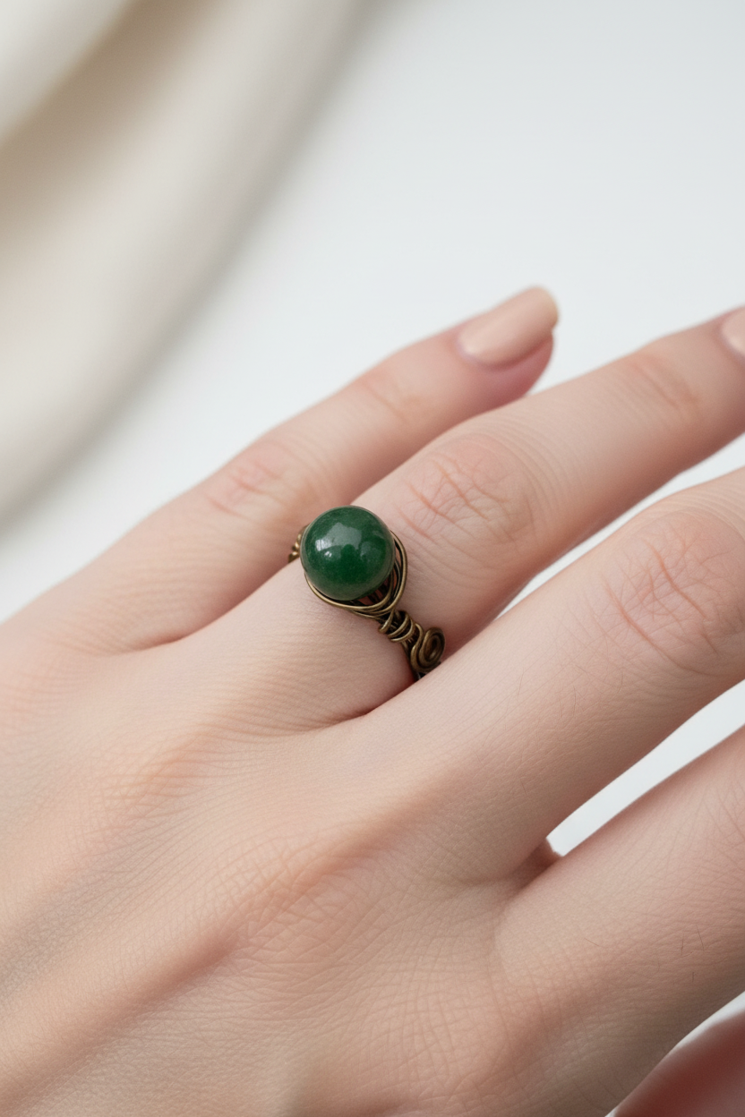 Wire Wrapped Moss Agate Ring, Clearance