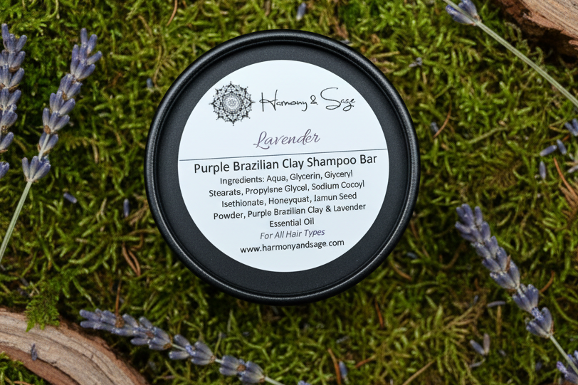 Jamun Seed Purple Clay Shampoo Bar for All Hair Types 3 oz (Lavender), Scalp Care, Plastic Free, Eco-friendly - Harmonyandsage