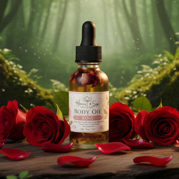 Rose Body Oil - Limited Edition- Rose, Sweet Almond Oil,  Hemp Seed Oil, Vitamin E Oil