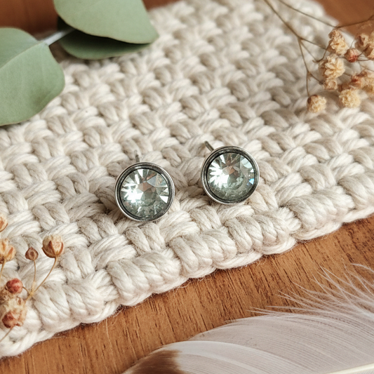 Gray Swarovski Crystal Post Earrings, 6.3mm, 8mm Setting
