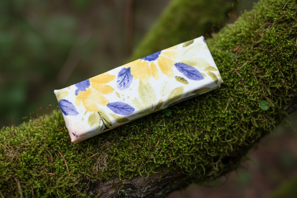 Blue & Yellow Boho Watercolor French Hair Clip, Fabric Clip, 3.25 Inch, Rectangle, Leather Lined Barrette - Harmonyandsage