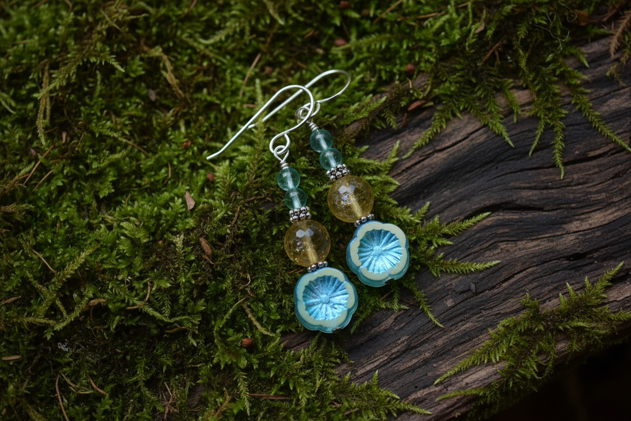 Sterling Silver Citrine & Apatite Flower Earrings, Clearance