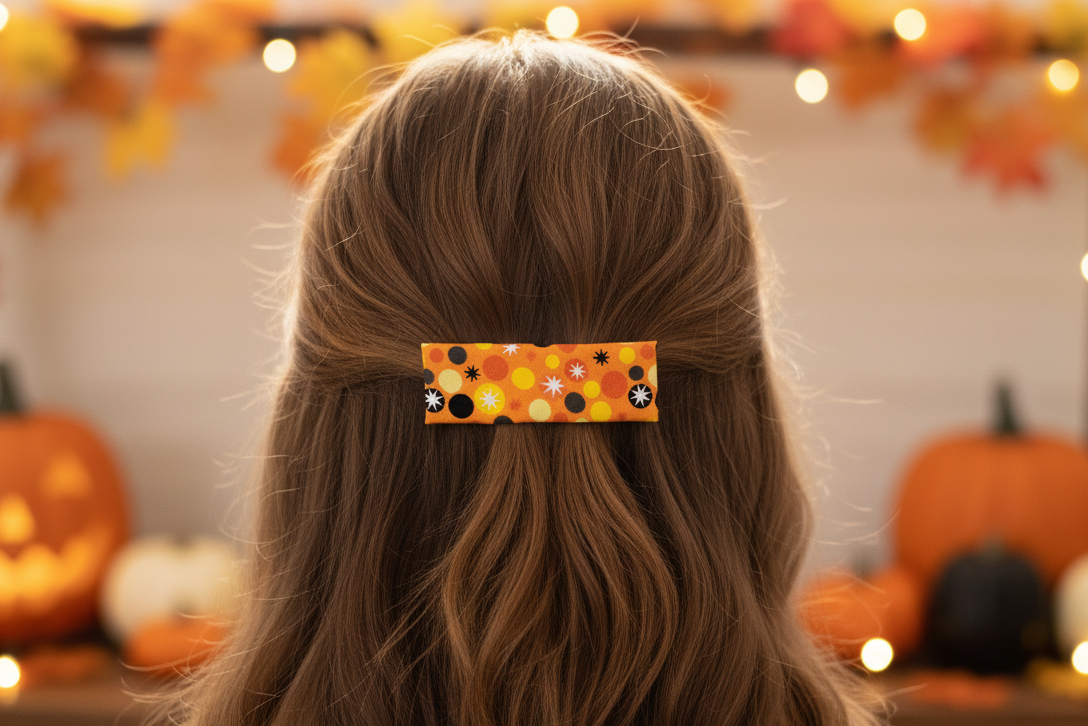 Retro Halloween Hair Clip, 3.25", Fall Barrette,  Leather Lined