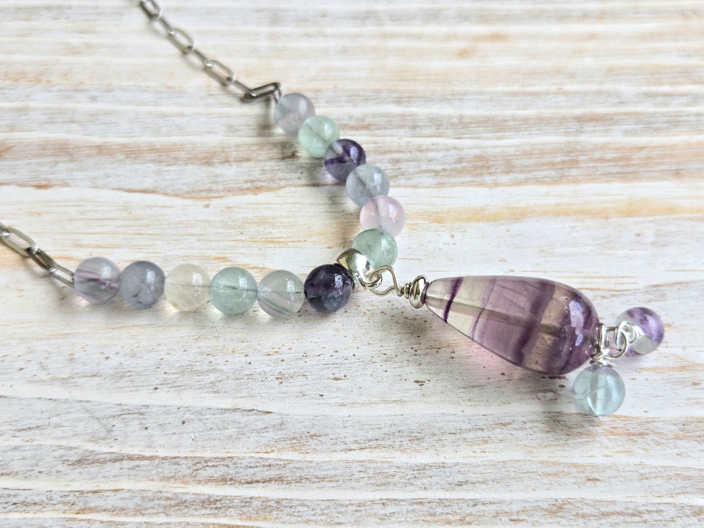 Fluorite Healing Steel Paperclip Necklace