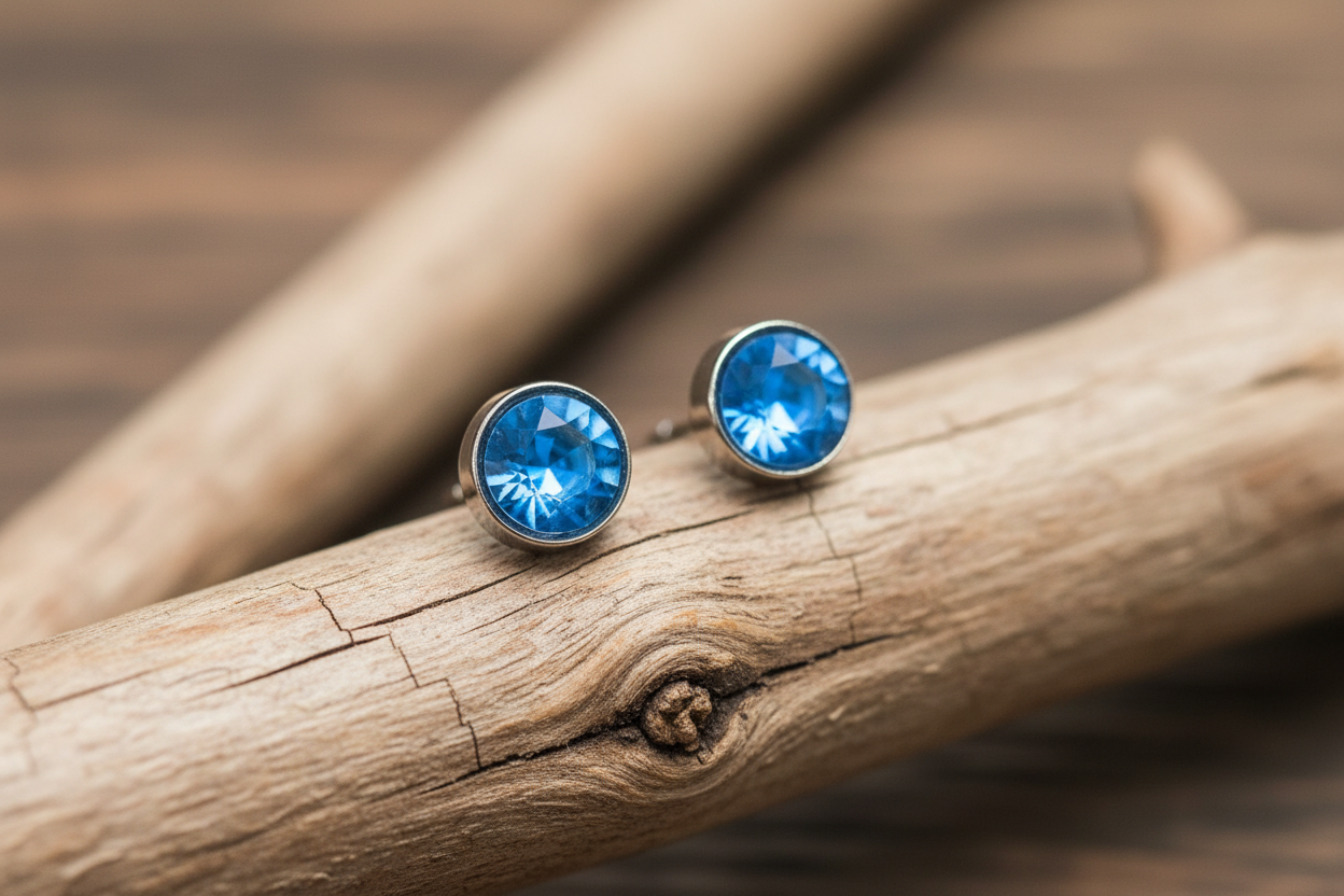 Crystal Electric Blue Ignite Post Steel Earrings, Swarovski, Stud Earrings, Rare, Bezel Set, 6mm