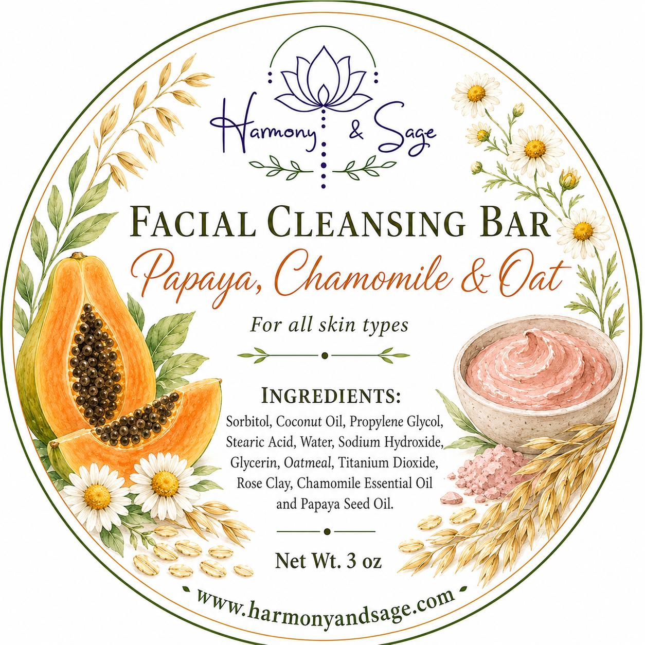 Facial Cleansing Bar (Detergent Free), Face Bar, Dry Skin Bar, All Skin Types