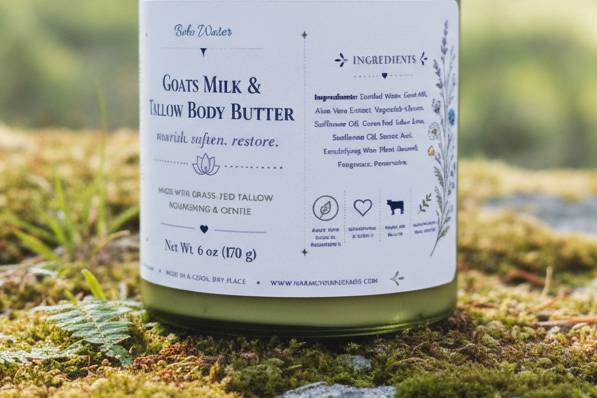 Goats Milk & Tallow Body Butter, Moisturizing Butter, Cream, Whipped Body Butter 6 OZ