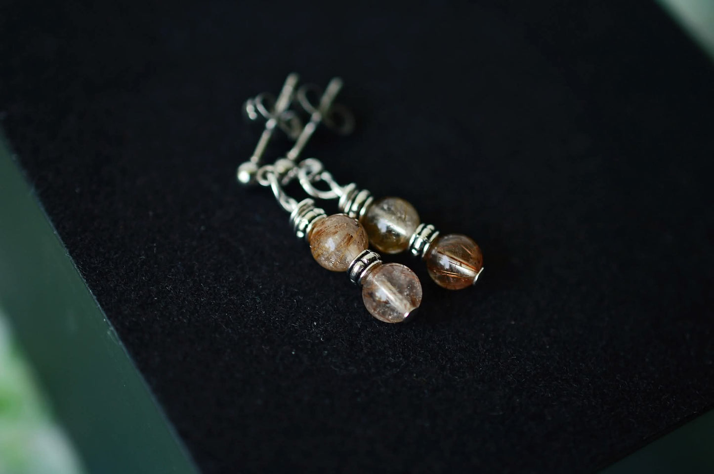Rutilated Quartz Post Steel Earrings,  Clearance