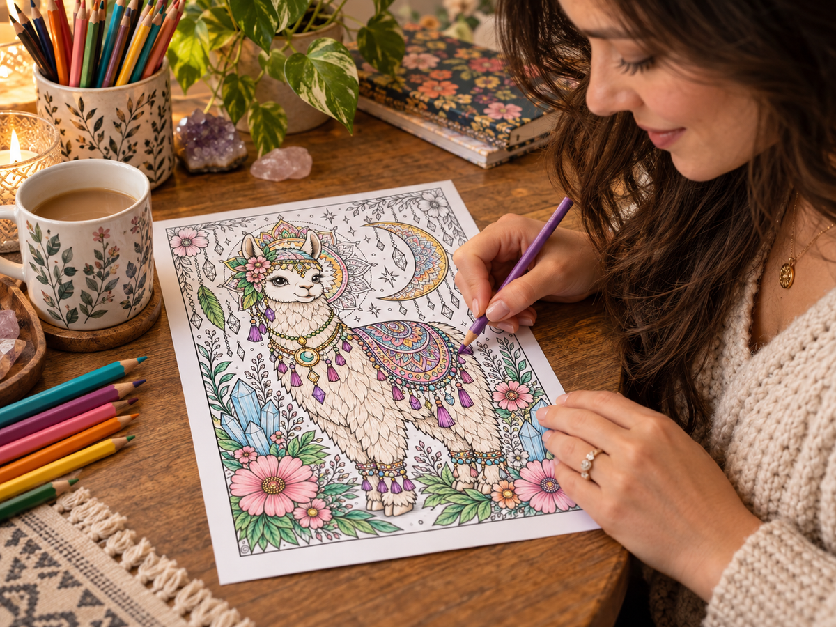Digital Coloring Pages,  Adult Coloring Art, Boho Animals, Relaxation