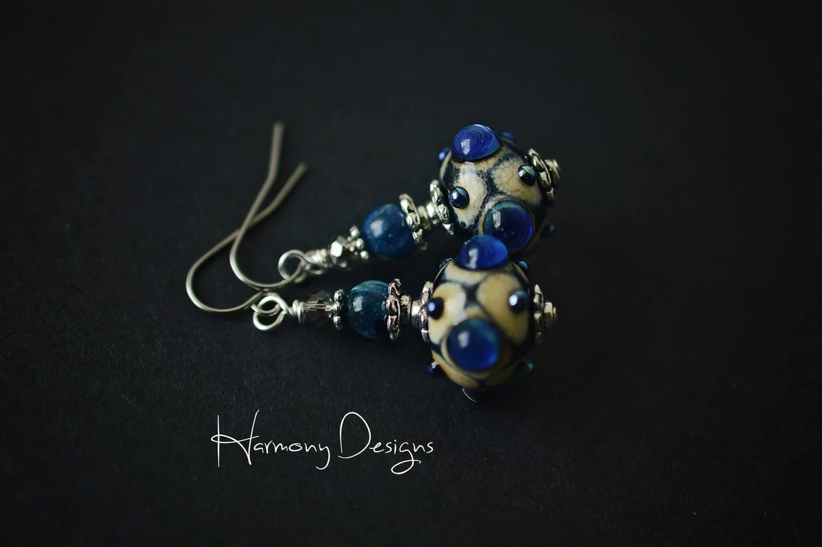 Kyanite Lampwork Steel Earrings