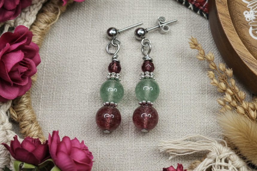 Strawberry Quartz Earrings, Steel, Hypoallergenic, Sensitive Skin, Gemstone Ball Post