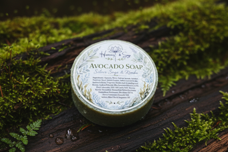 Silver Sage & Kombu Avocado Soap, Bar Soap, Moisturizing Soap, Moon & Sun Soap