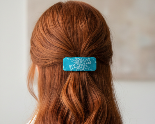 Snowflake French Fabric Hair Clip, Winter Hair Clip, 2.5 Inch, Rectangle