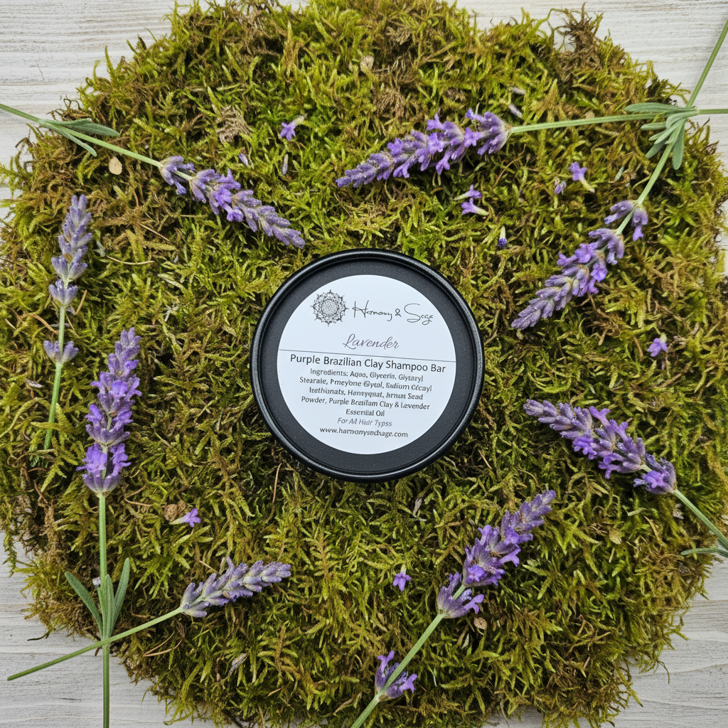 Jamun Seed Purple Clay Shampoo Bar for All Hair Types 3 oz (Lavender), Scalp Care, Plastic Free, Eco-friendly - Harmonyandsage