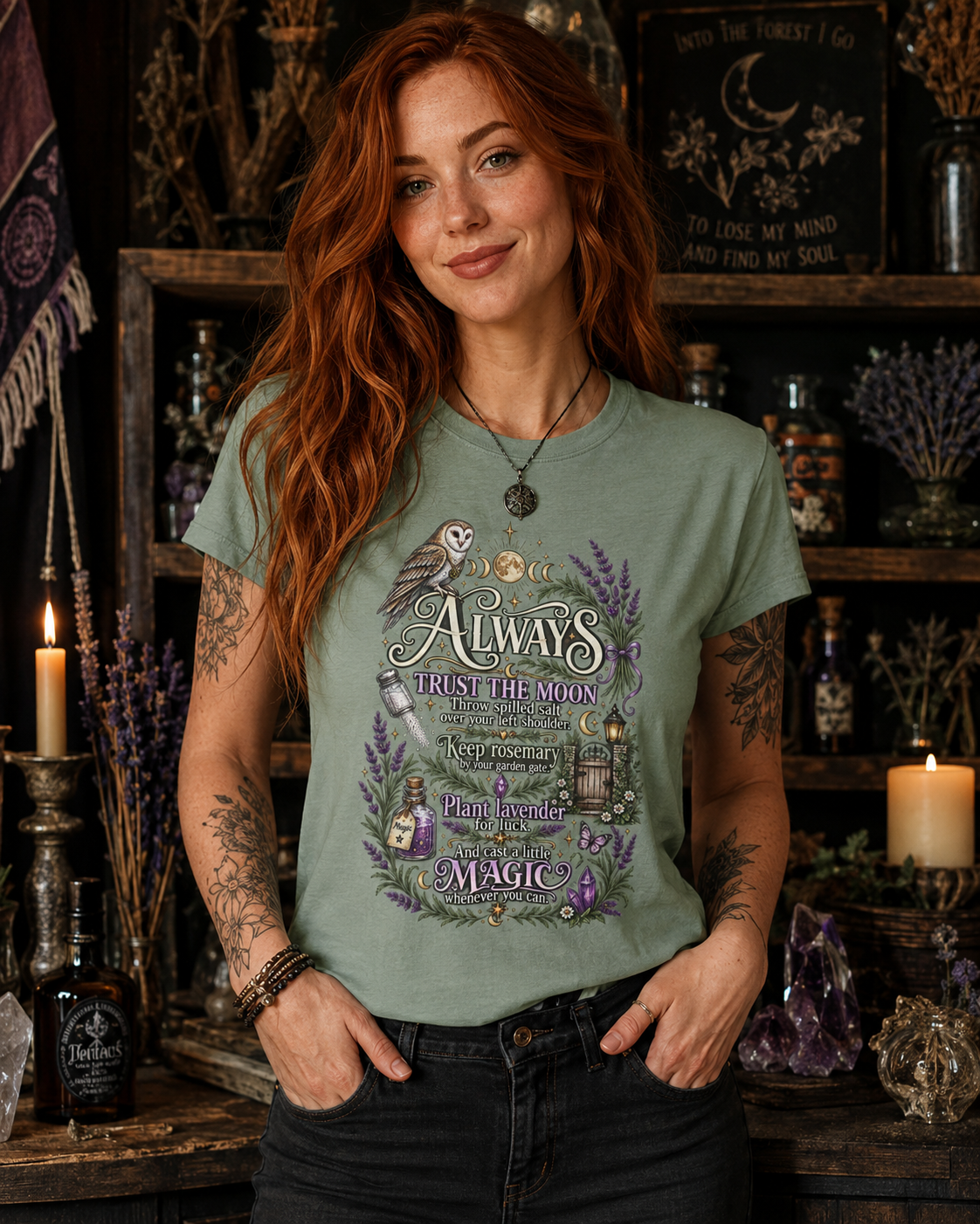 Magic & Moonlight T‑Shirt — "Always Believe There Is Magic" Lavender Owl Graphic Tee