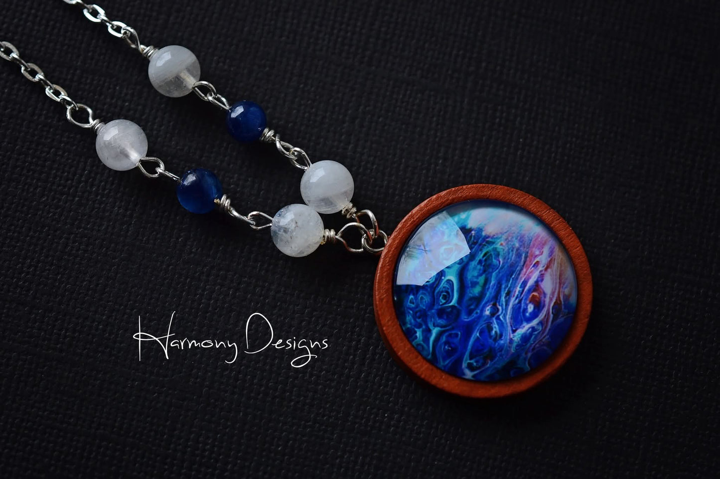 Moonstone & Kyanite Art Necklace, Art Necklace,  Original Painting, Abstract