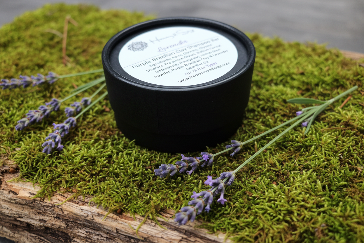 Jamun Seed Purple Clay Shampoo Bar for All Hair Types 3 oz (Lavender), Scalp Care, Plastic Free, Eco-friendly - Harmonyandsage