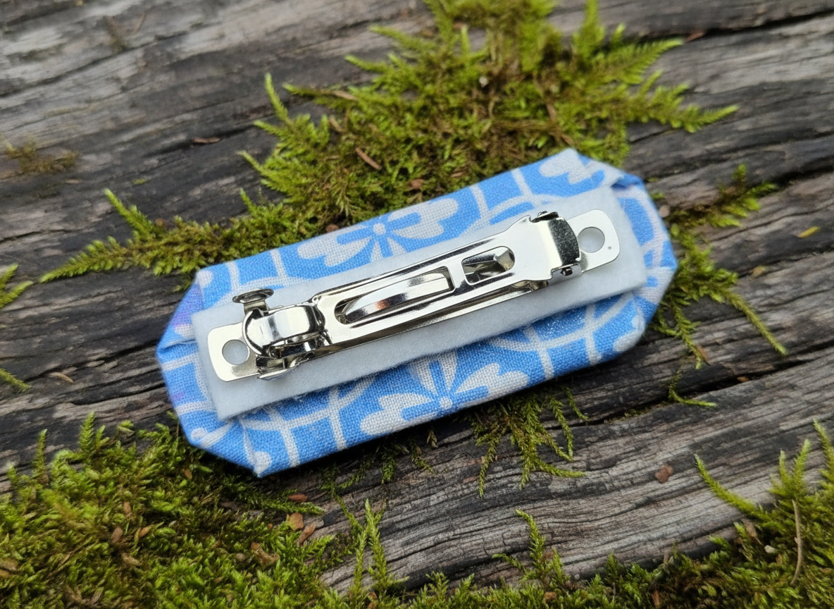 Blue Floral French Hair Clip, Fabric Clip, 2.5 Inch, Oval