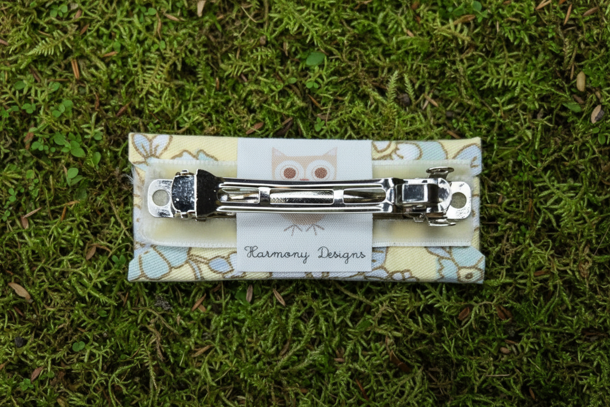 Yellow & Gray Floral French Fabric Hair Clip, Hair Clip, 2.5 Inch, Rectangle