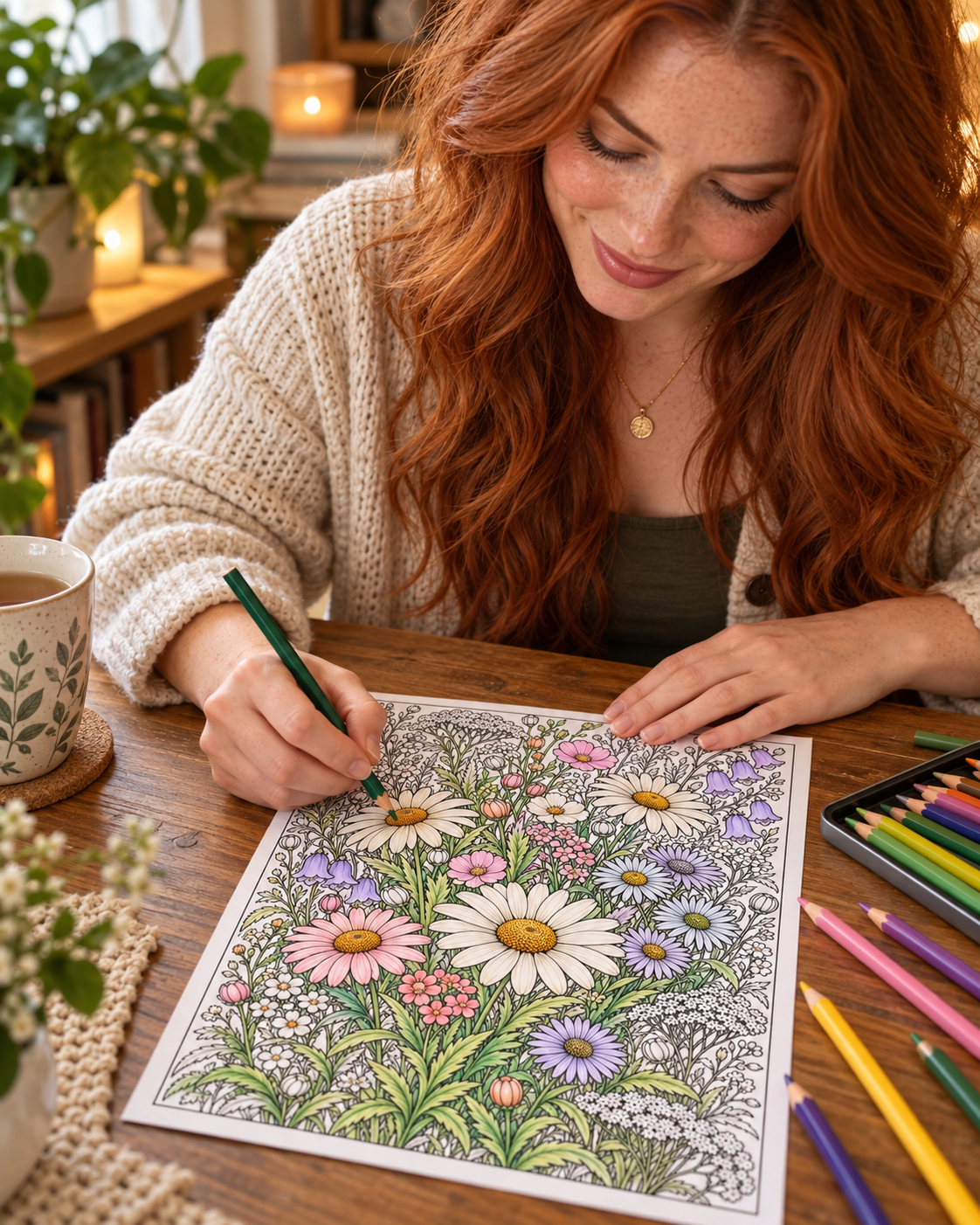 Digital Coloring Pages, Adult Coloring Art, Wildflowers, Relaxation