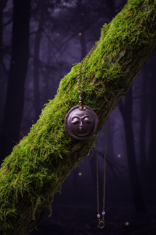 Polymer Clay Moon Goddess Copper Necklace, Bohemian Style Jewelry,  Handmade