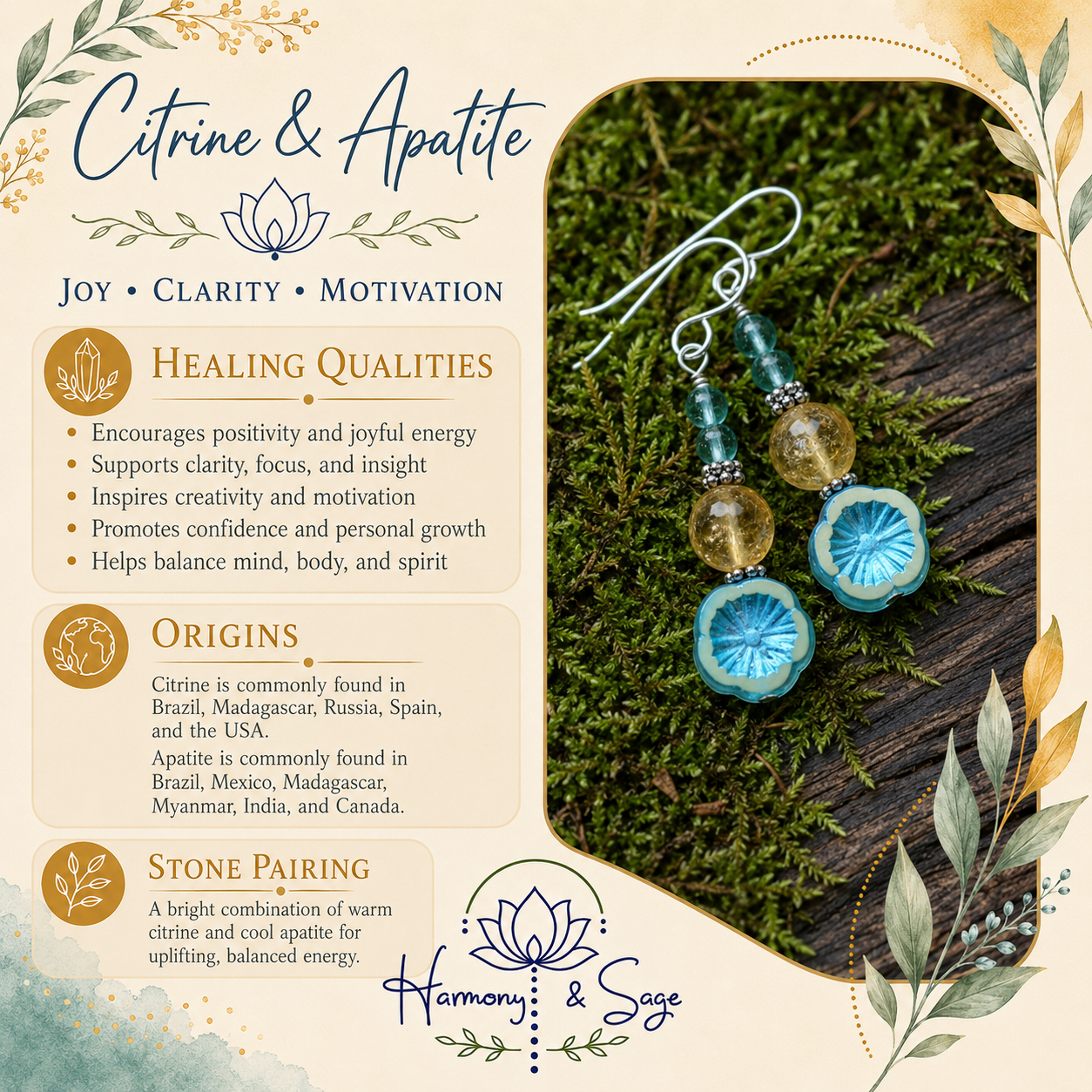 Sterling Silver Citrine & Apatite Flower Earrings, Clearance