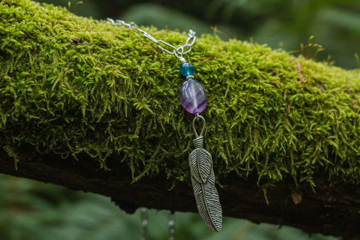 Paperclip Necklace, Steel Gemstone, Fluorite & Apatite