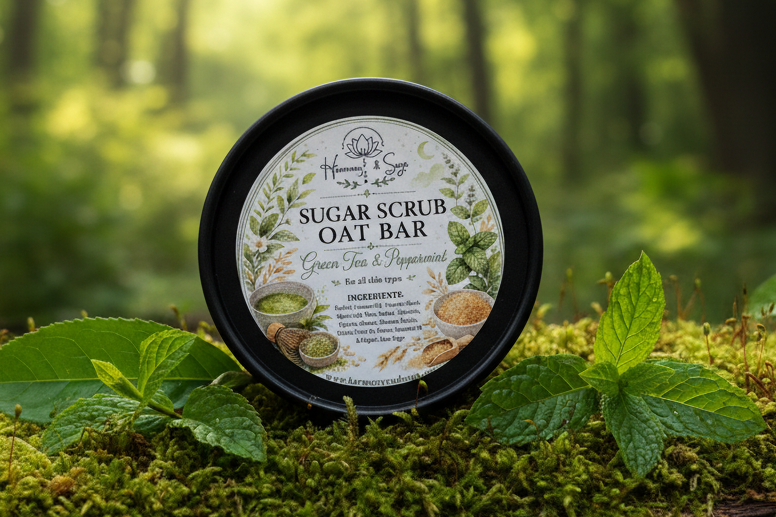 Green Tea & Peppermint Sugar Scrub Bar, Exfoliation Bar, Detergent Free Bar