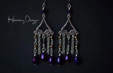 Long Purple Boho Chandelier Earrings, Clearance