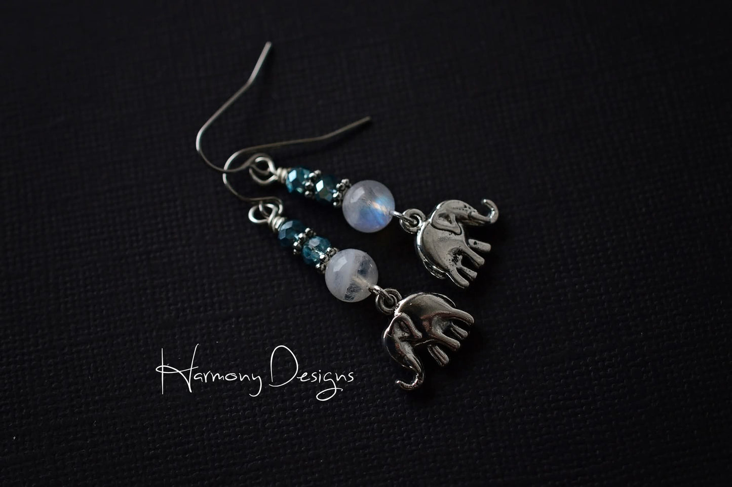 Blue Flash Moonstone Elephant Earrings, Clearance