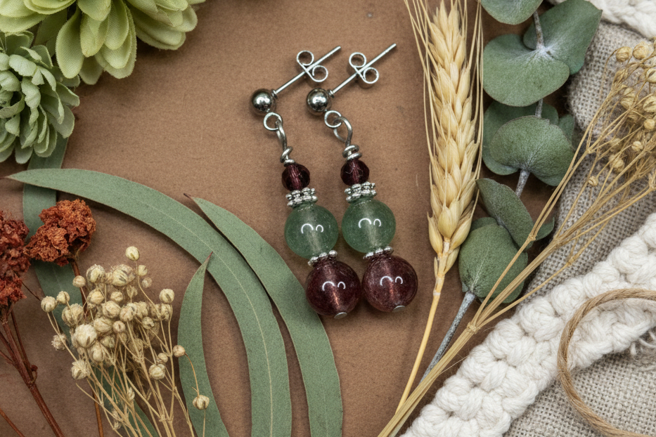 Strawberry Quartz Earrings, Steel, Hypoallergenic, Sensitive Skin, Gemstone Ball Post