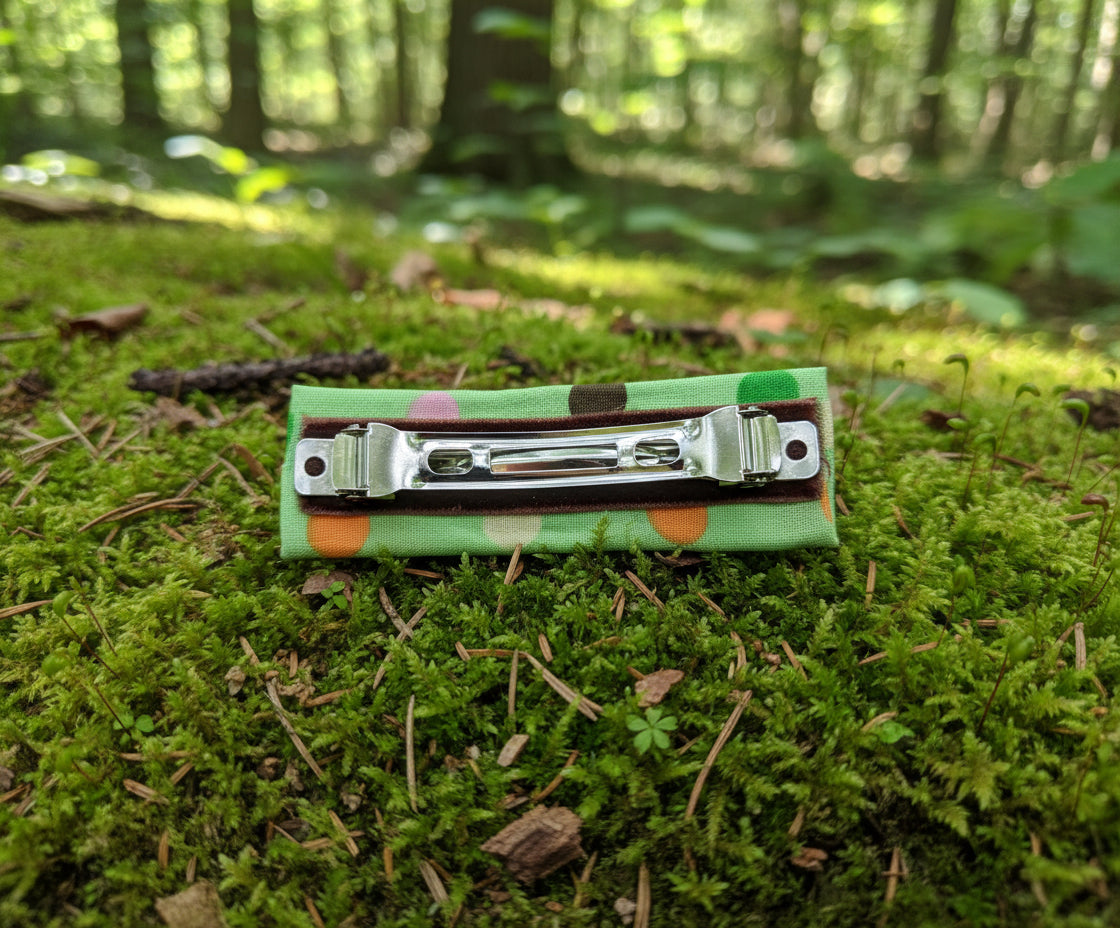 Polka Dot Fabric French Hair Clip, Large Fabric Clip, 3.5 Inch, Green Rectangle